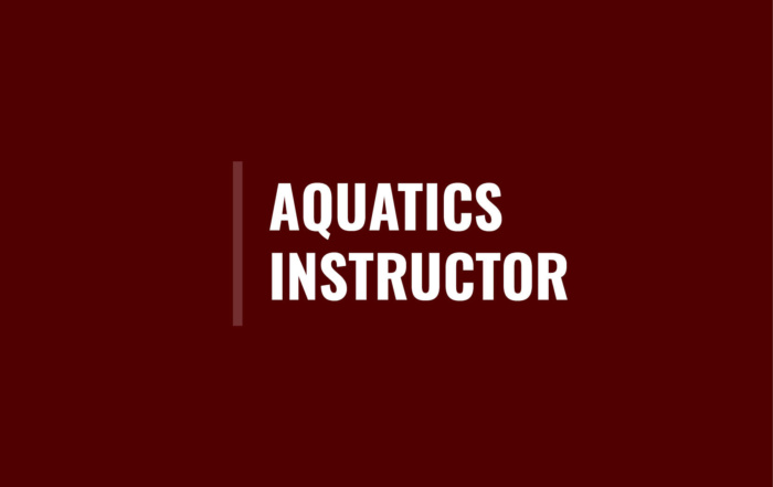 Maroon square with maroon line to the left of the text in the center that says Aquatics Instructor