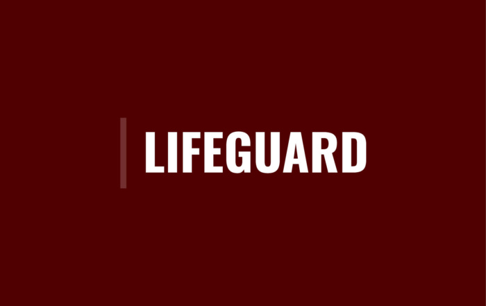 Maroon square with maroon line to the left of the text in the center that says Lifeguard