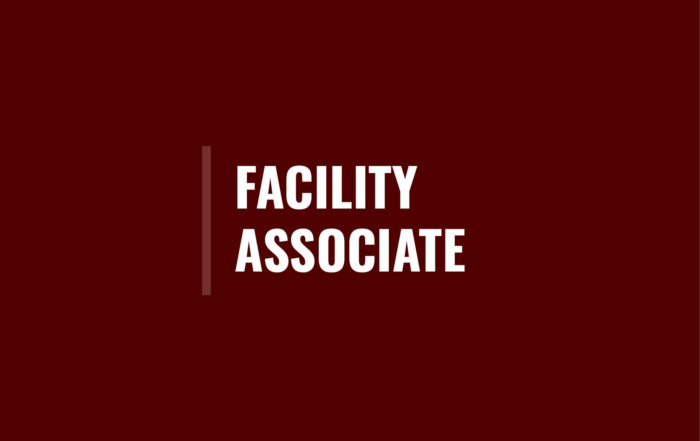 Maroon square with maroon line to the left of the text in the center that says Facility Associate