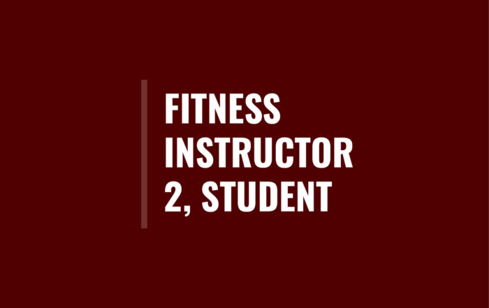 Maroon square with maroon line to the left of the text in the center that says Fitness Instructor 2, Student