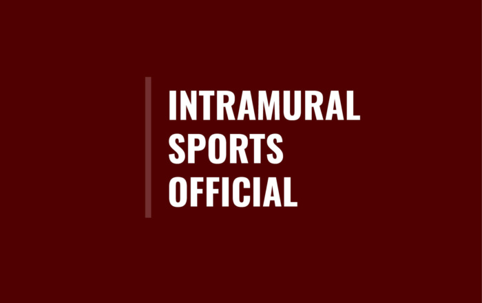 Maroon square with maroon line to the left of the text in the center that says Intramural Sports Official.