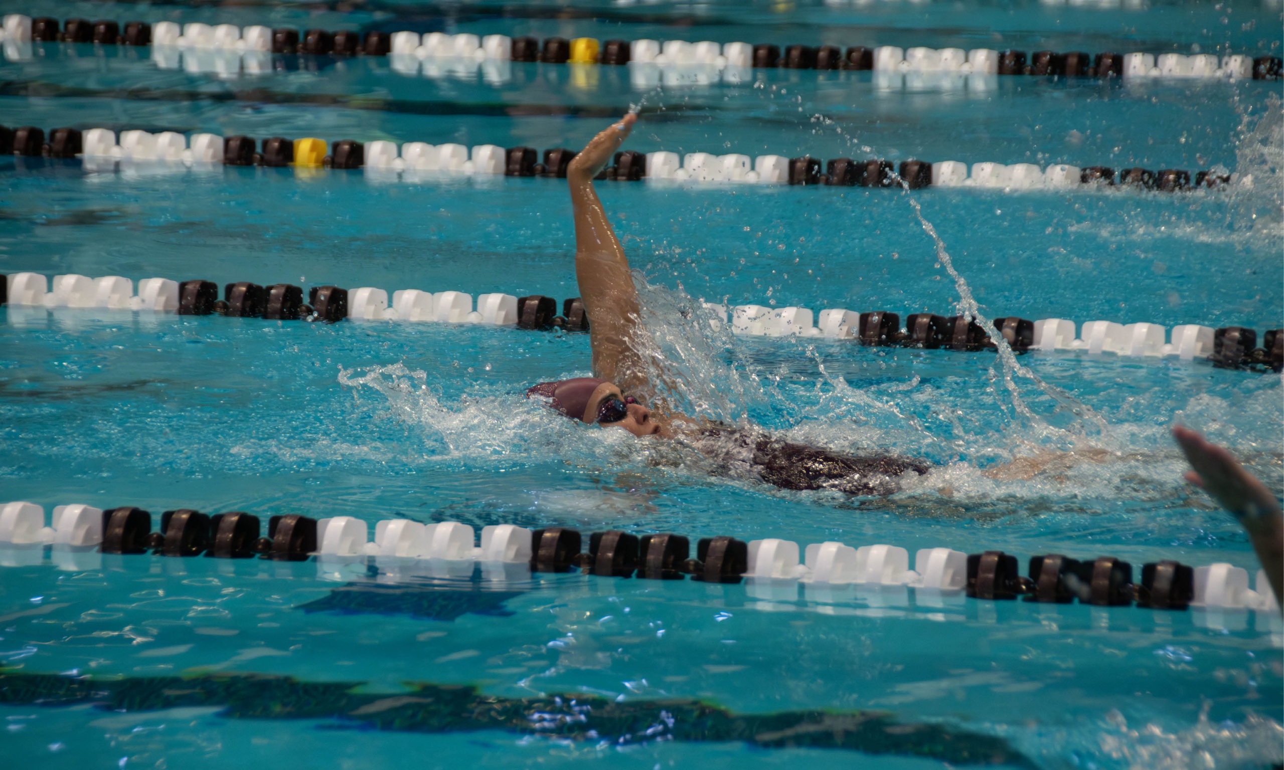 Swim Team is competing in a swim meet at the Rec Center Natatorium