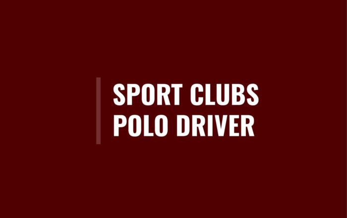 Maroon square with maroon line to the left of the text in the center that says Sport Clubs Polo Driver