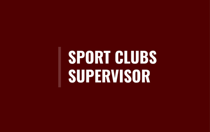 Maroon square with maroon line to the left of the text in the center that says Sport Clubs Supervisor