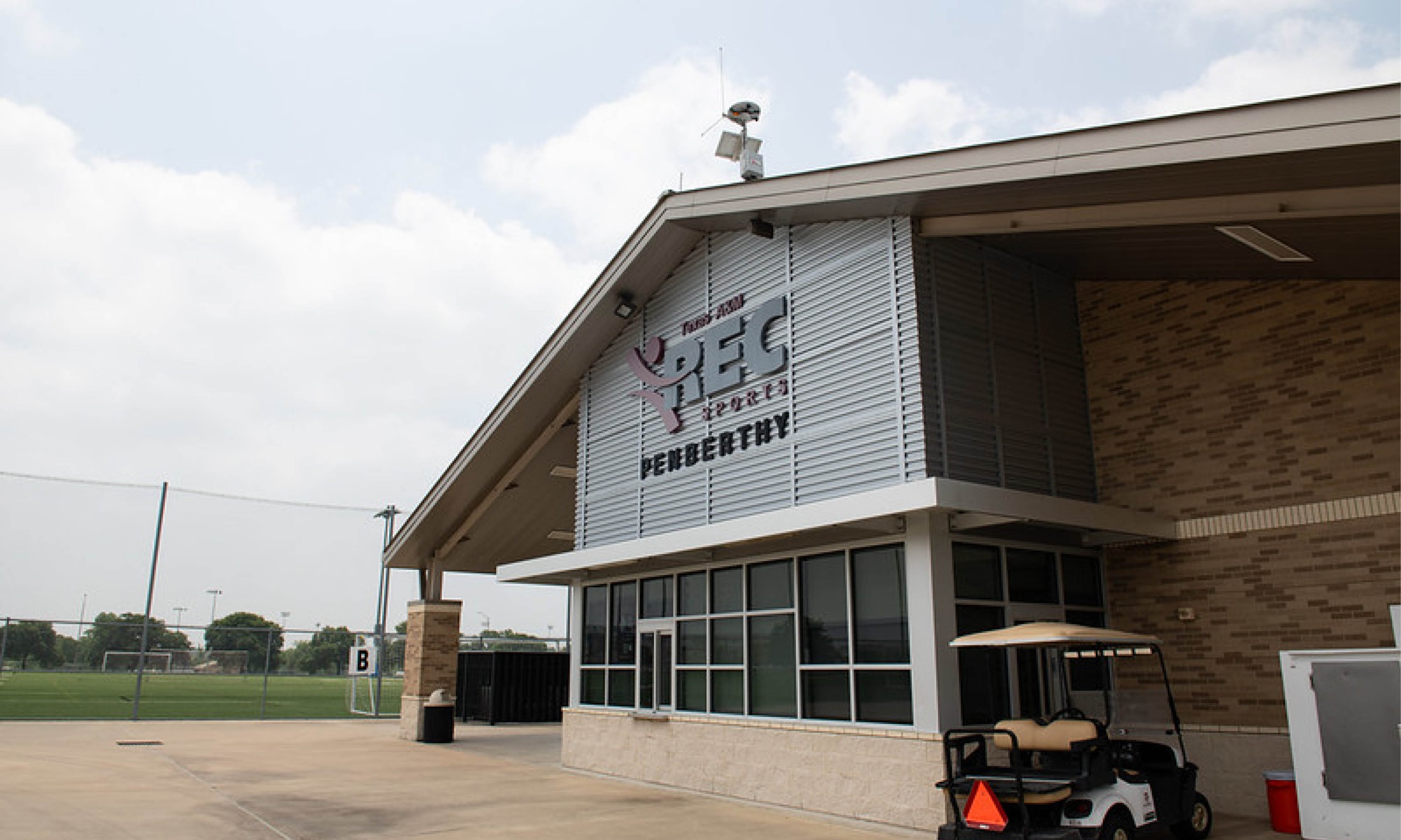 The main building at the Penberthy Rec Sports Complex, indicating its purpose or name, providing clear identification and information.