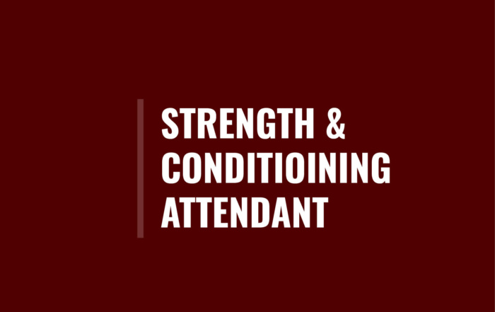 Graphic with maroon background and white bold text reading “Strength & Conditioning Attendant” with a vertical maroon line to the left of the text.